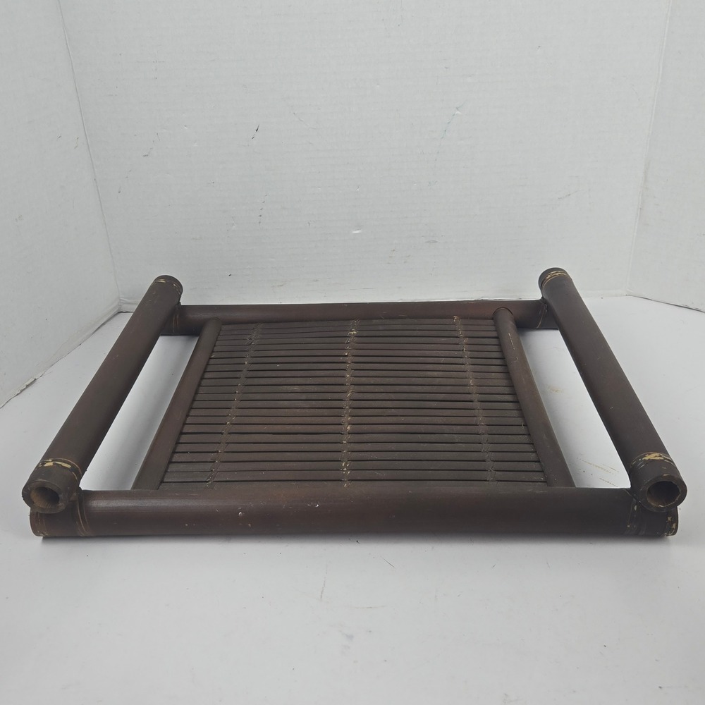 Vintage Hand Crafted Bamboo Tiki Bar Slatted Serving Tray 15x12 Platter Boho MCM